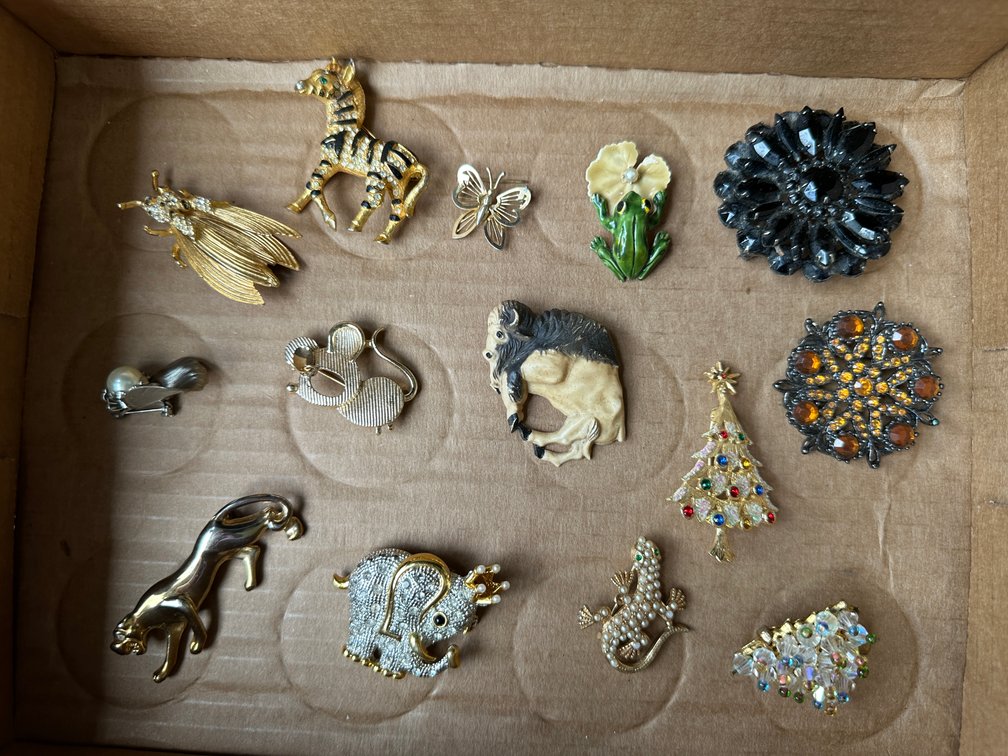 Rhinestone and Enamel Costume Brooches and Pins