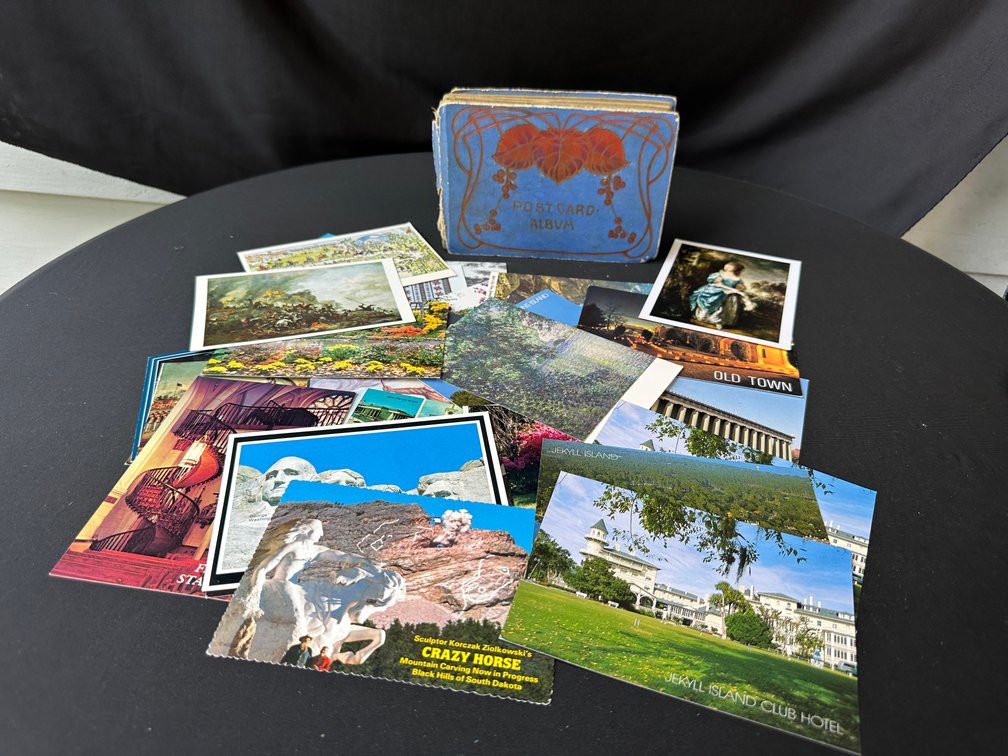 Blue Hardcover Postcard Album and Postcards