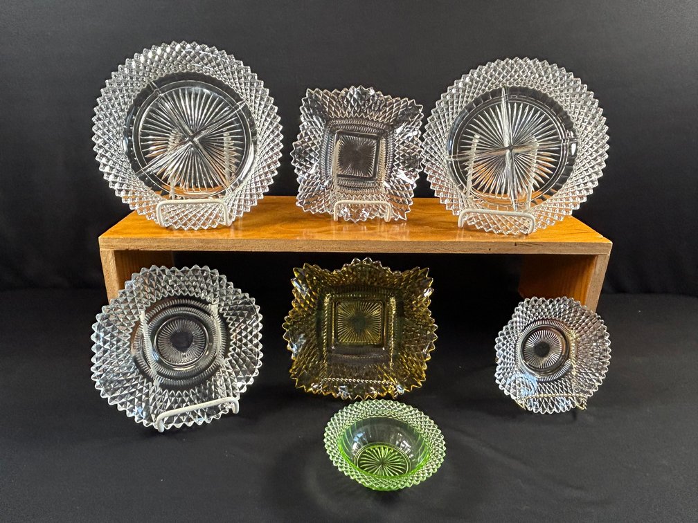 Miss America Clear, Green Uranium, & Amber Depression Glass