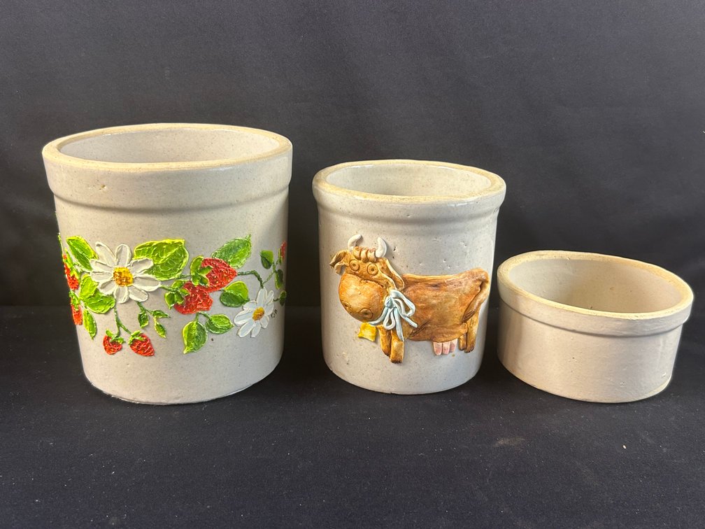 Trio of Crocks - 2 Have Handpainted Design