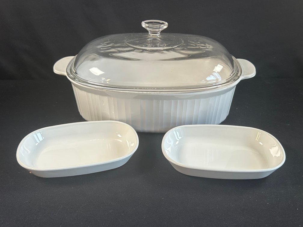 French White Corning Ware Casserole with Sidekick Dishes