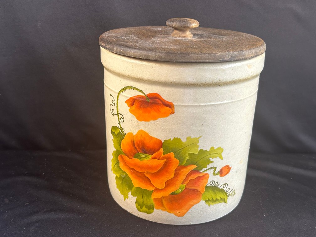 Painted Floral Crock with Lid