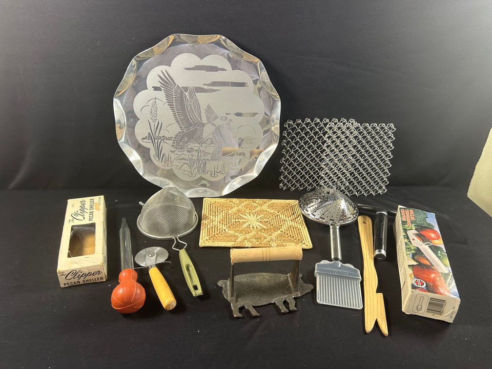 Chrome Tray with Kitchen Items