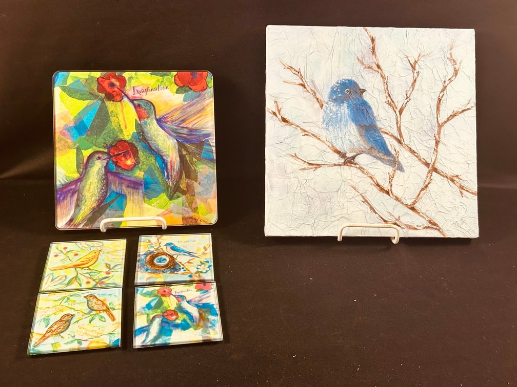 Bird Picture with Bird Trivet and Coasters