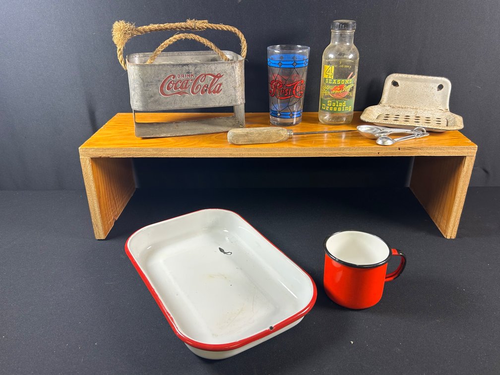 Vintage Kitchen Items with Pepsi Cola Glass