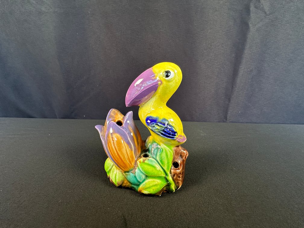 Glazed Ceramic Bird Figural Flower Frog