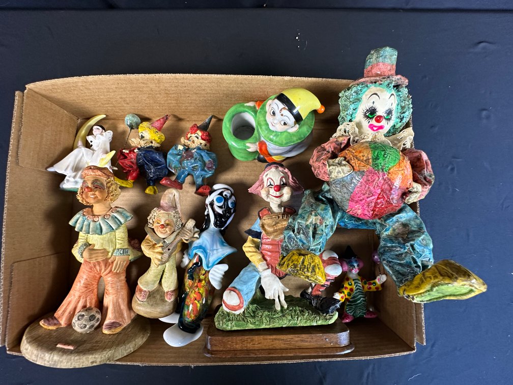 Art Glass, Porcelain, and Ceramic Clown Figurines