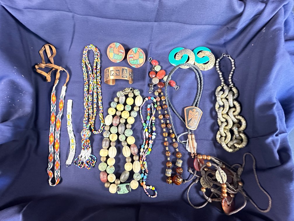 Copper Cuff, Thunderbird Bolo Tie, Beaded Necklaces, and More