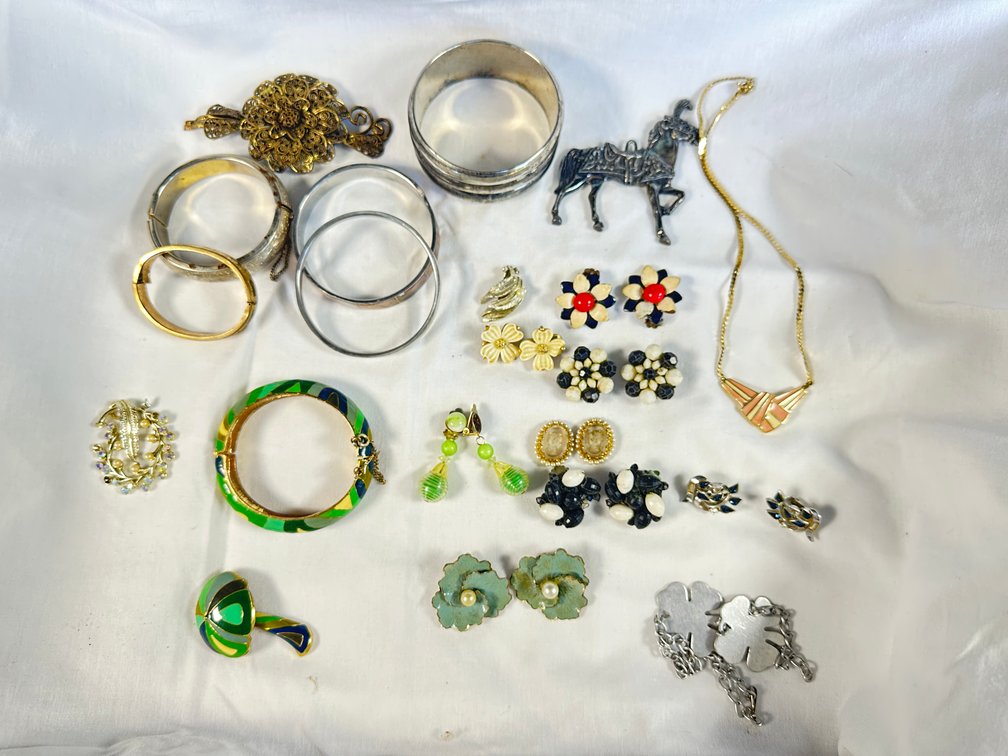 Costume Jewelry Bangles, Brooches, Necklaces, and Earrings