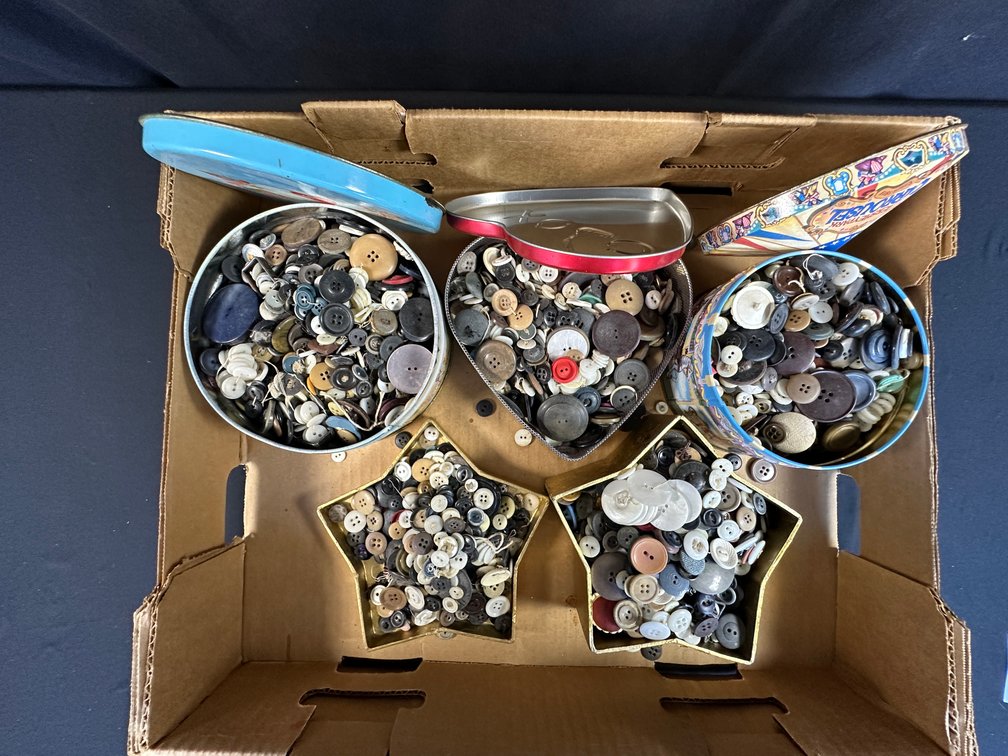 Sewing Buttons in Decorative Metal Tins and Containers