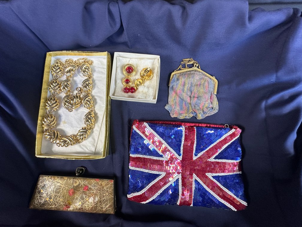 Gold-Tone Jewelry, Painted Mesh Purse, and Evening Bags