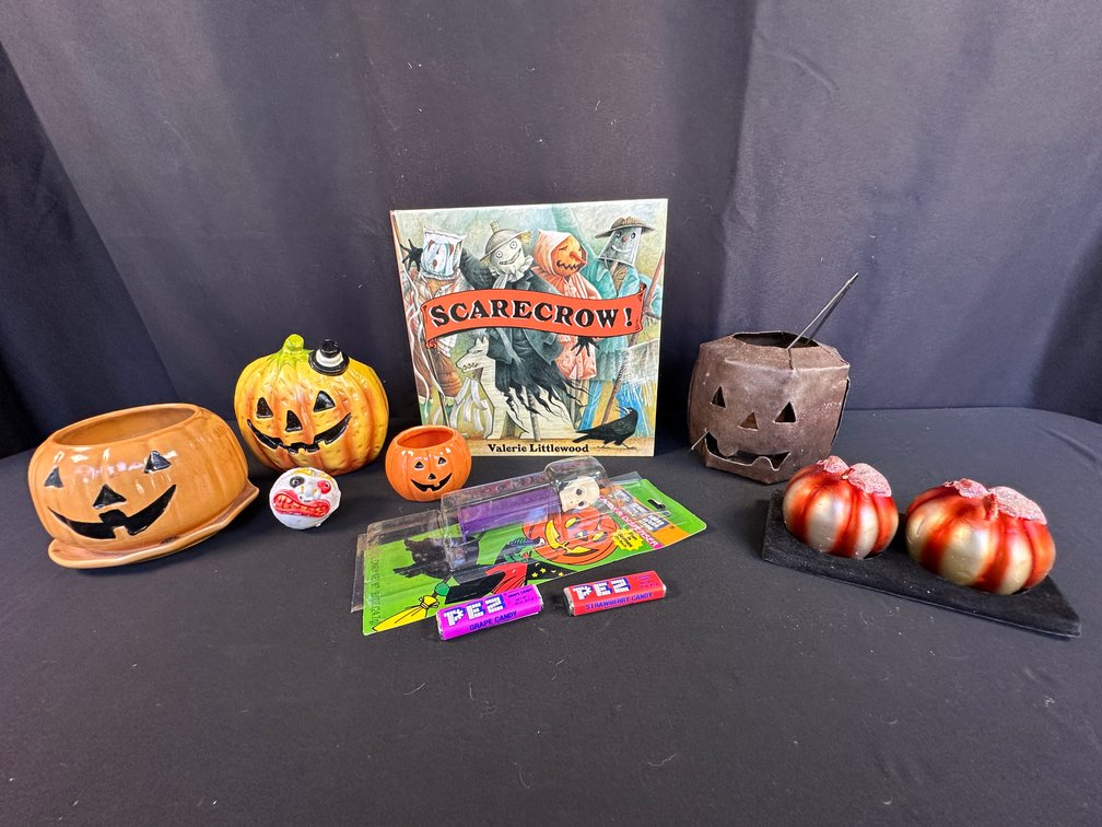 Halloween Decor, Ceramic Pumpkins, Lantern, Book, and More