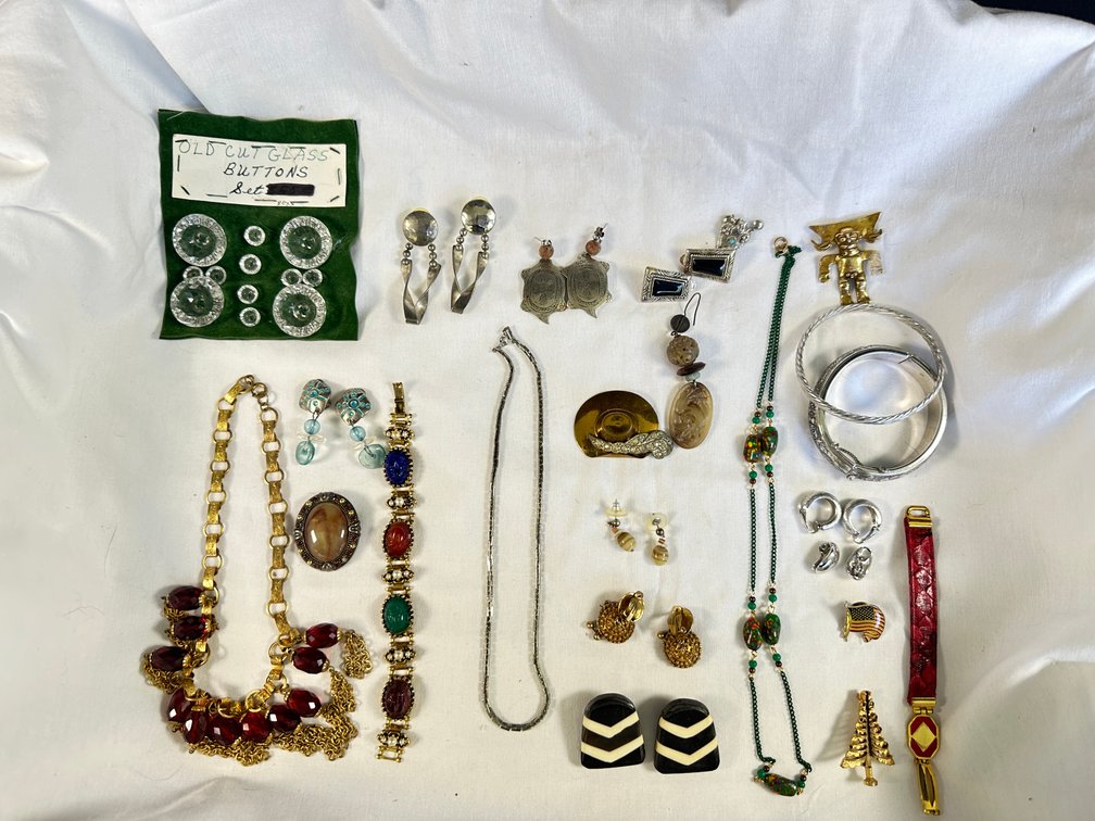Cut Glass Buttons, Costume Jewelry, Bangles, and More