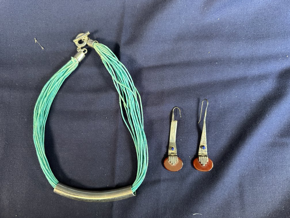 925 Silver Multi-Strand Cord Necklace and Drop Earrings
