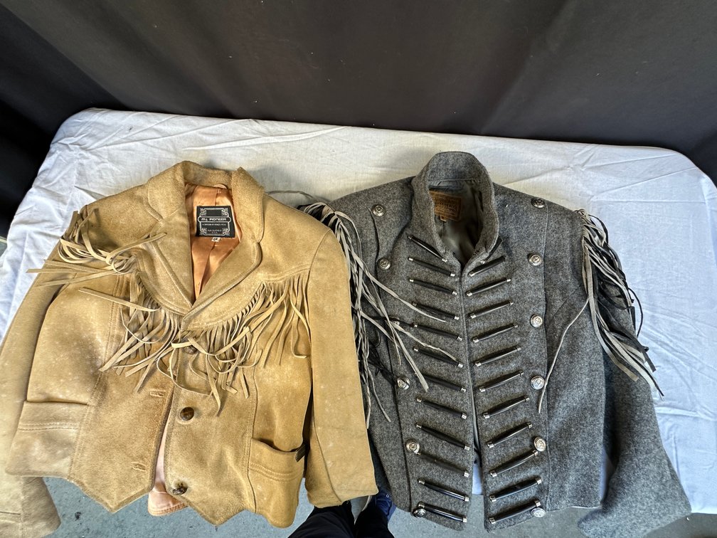 Two Suede Leather and Wool Fringe Jackets