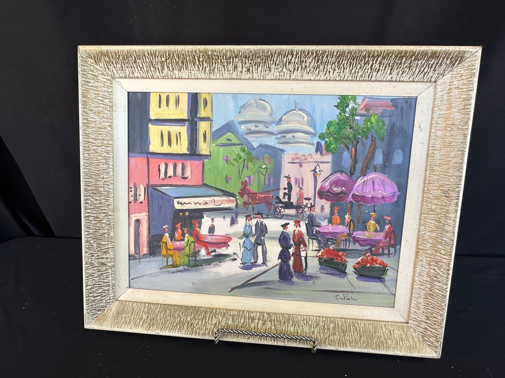 Guy Rowe Framed Street Scene Oil Painting