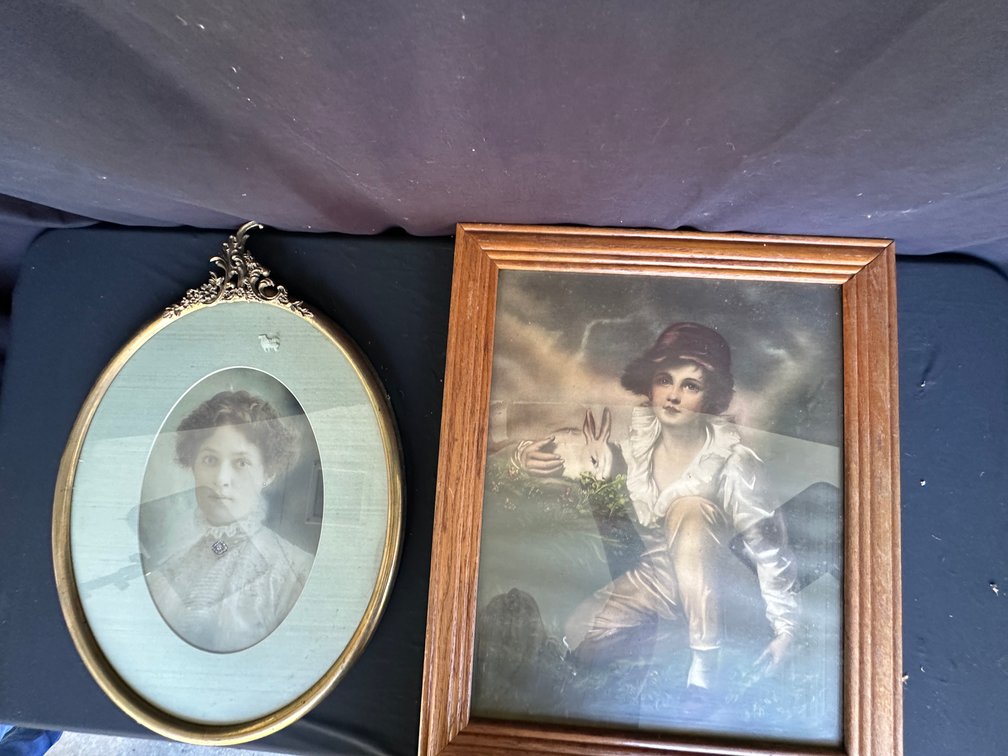 Framed Oval Portrait and Boy with Rabbit Print