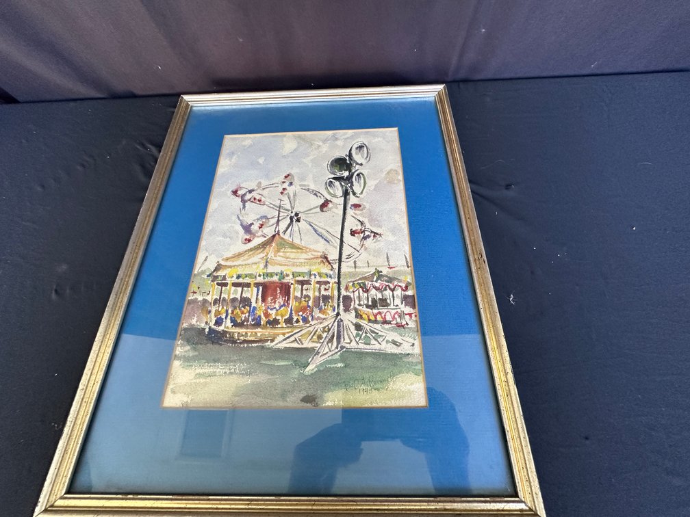 Paul A. Remmey Framed Carnival Scene Watercolor Painting