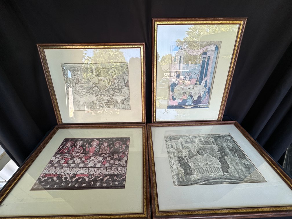 Framed Religious Banquet Fresco Prints, Set of 4