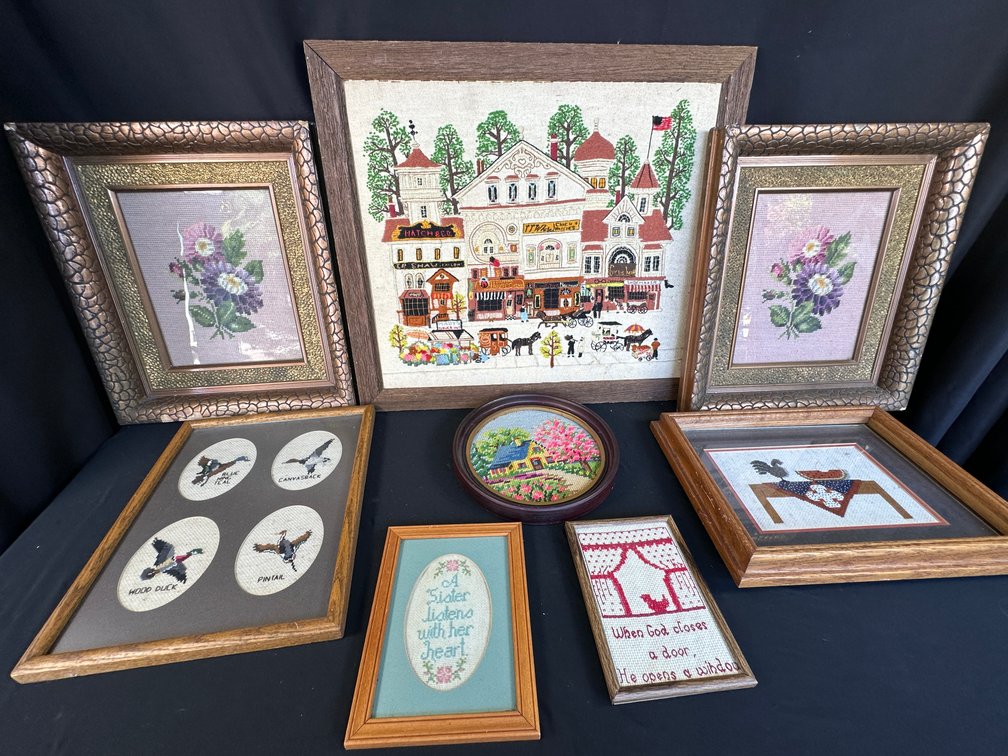 Framed Needlepoint and Cross-Stitch Artworks