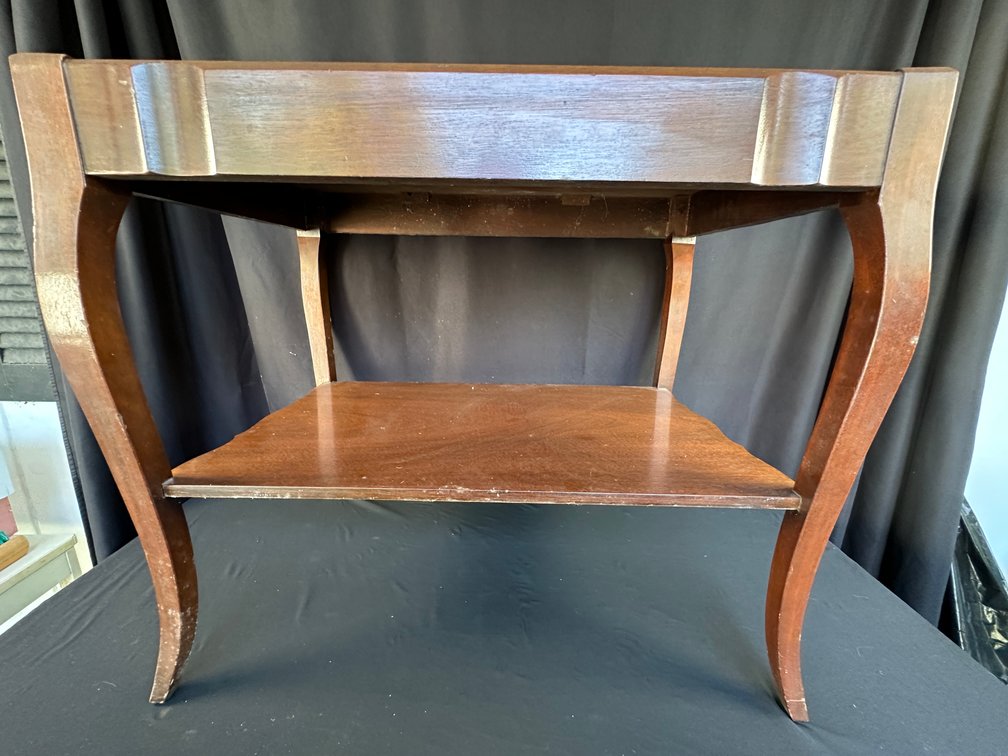 Wood Accent Table and Gold-Tooled Leather Inset Tray