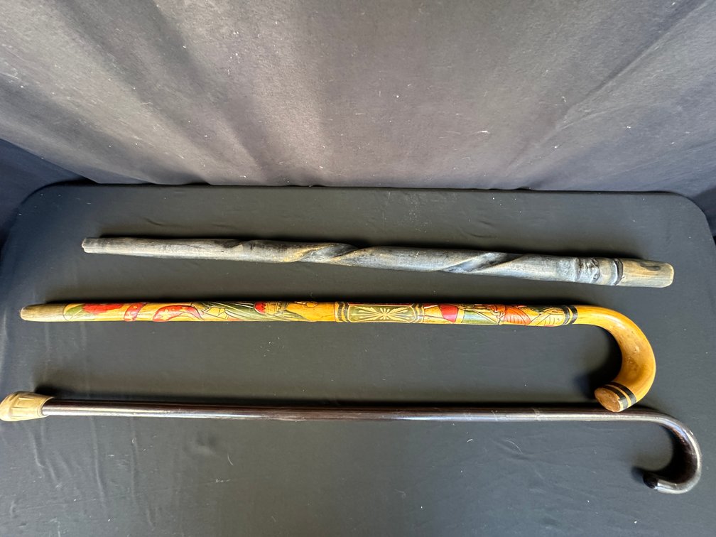 Three Wooden Walking Sticks and Canes