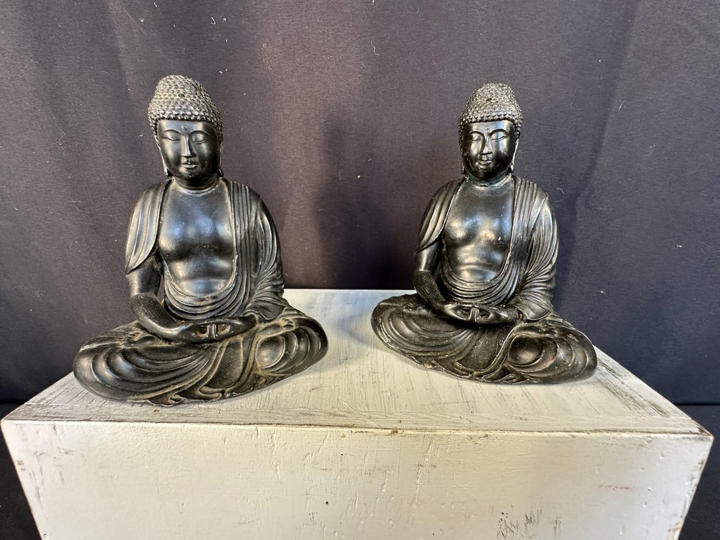 Pair of Japanese Cast Black Seated Buddha Statues