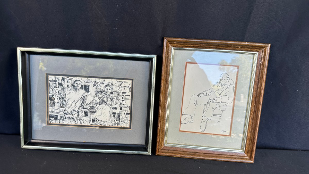 Two Framed Original Pen and Ink Drawings on Paper