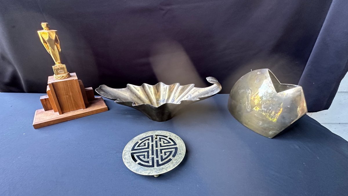 Brass Centerpiece Bowl, Trophy, Trivet, and Vessel