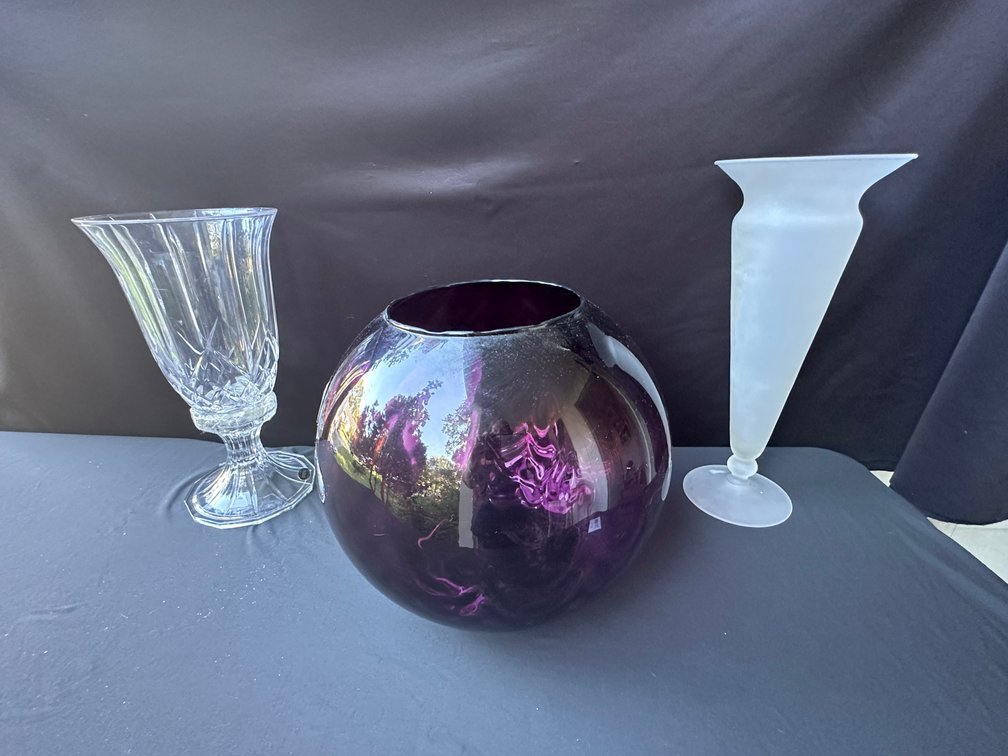 Cut Crystal Hurricane Candle Holder and Glass Vases