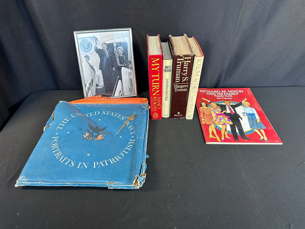 Presidential Books, Framed Reagan Photograph, and Record Set