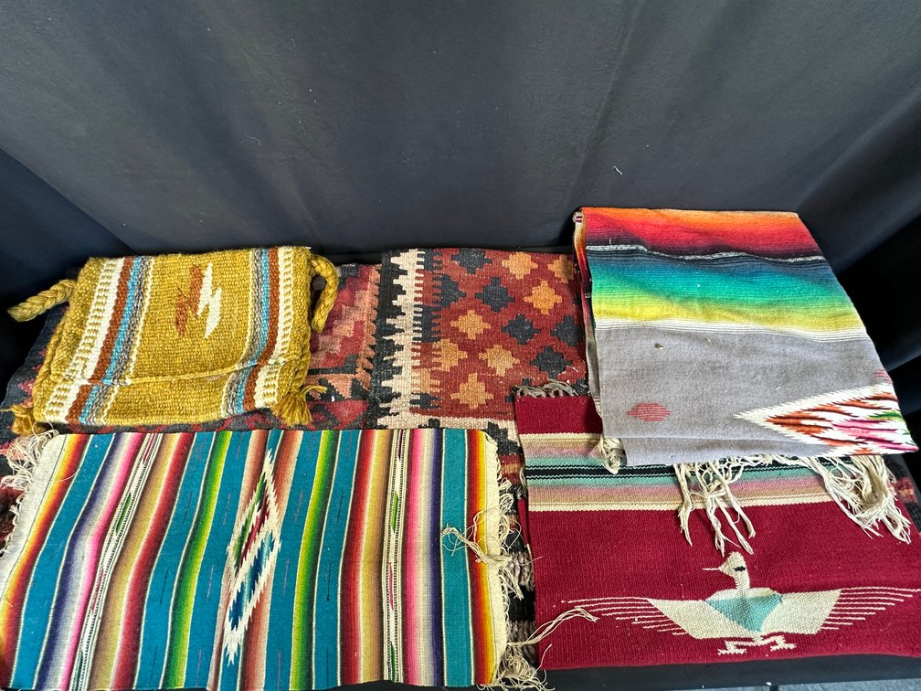 Woven Geometric Rugs, Serape Blanket, Mats, and Shoulder Bag