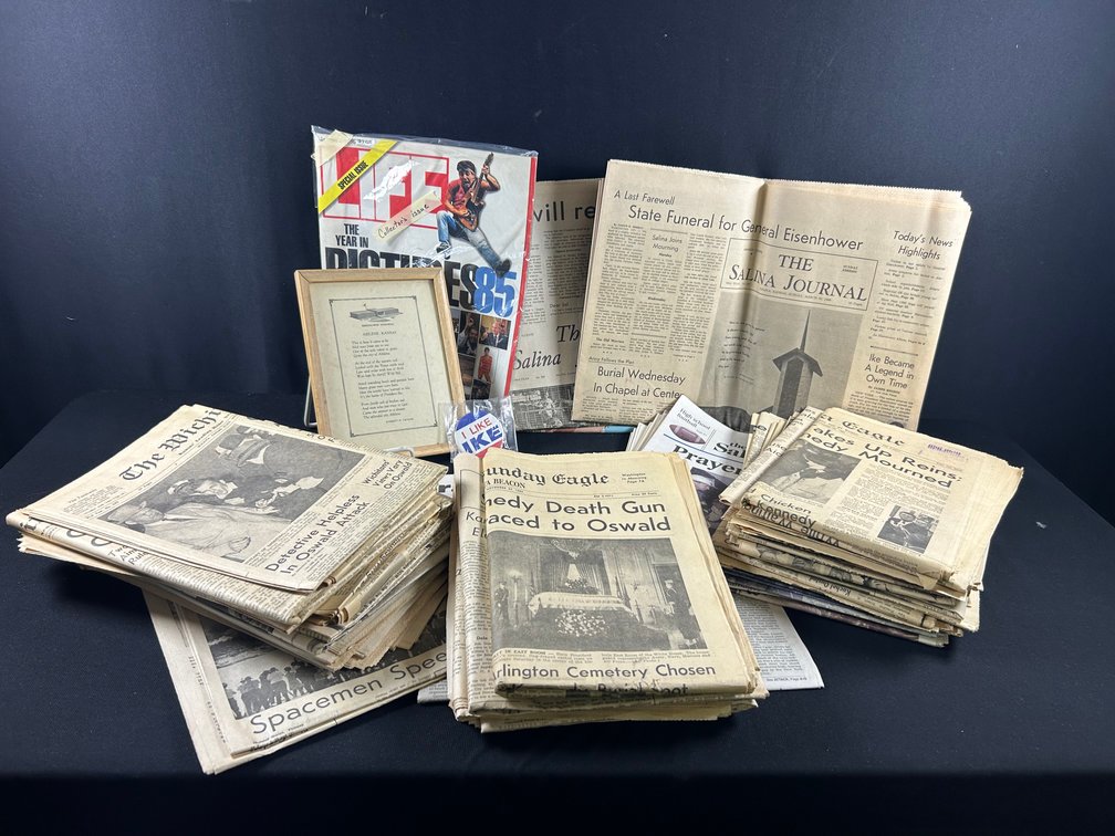 Vintage Abilene Poem, Newspapers, & Ike Button