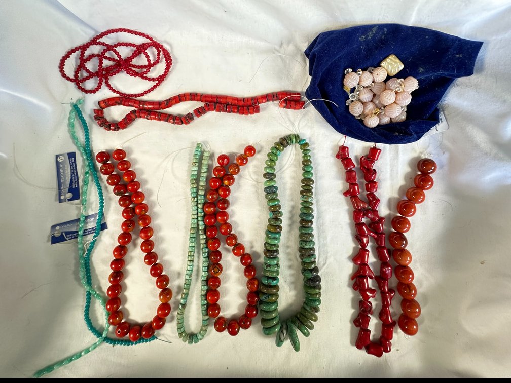 Glass and Stone Bead Strands, Velvet Pouch, and More