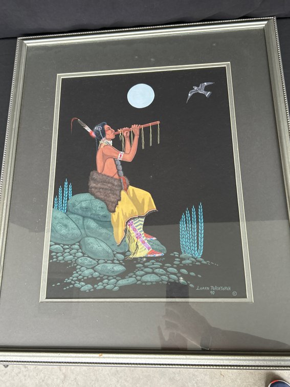 Loren Pahsetopah "Flute Song" Framed Artwork