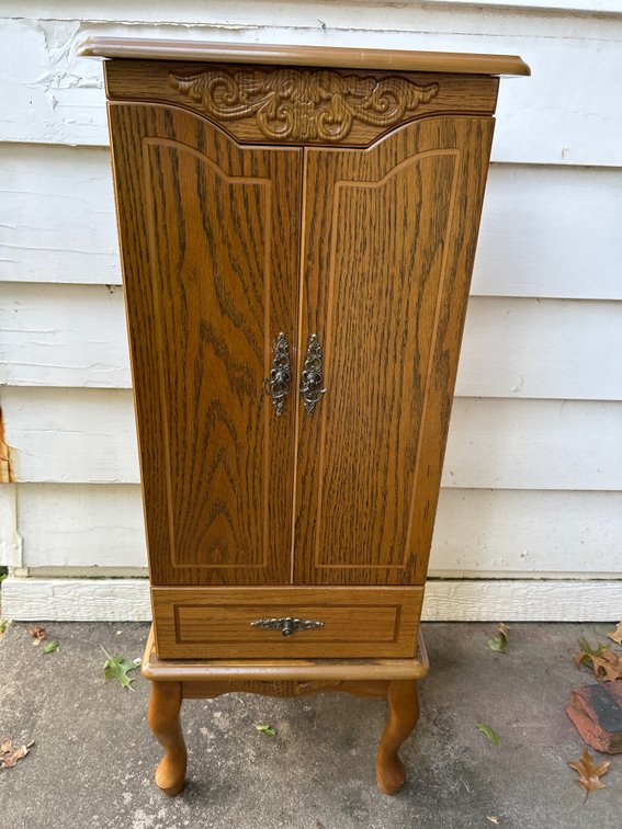 Oak-Finish Standing Jewelry Armoire