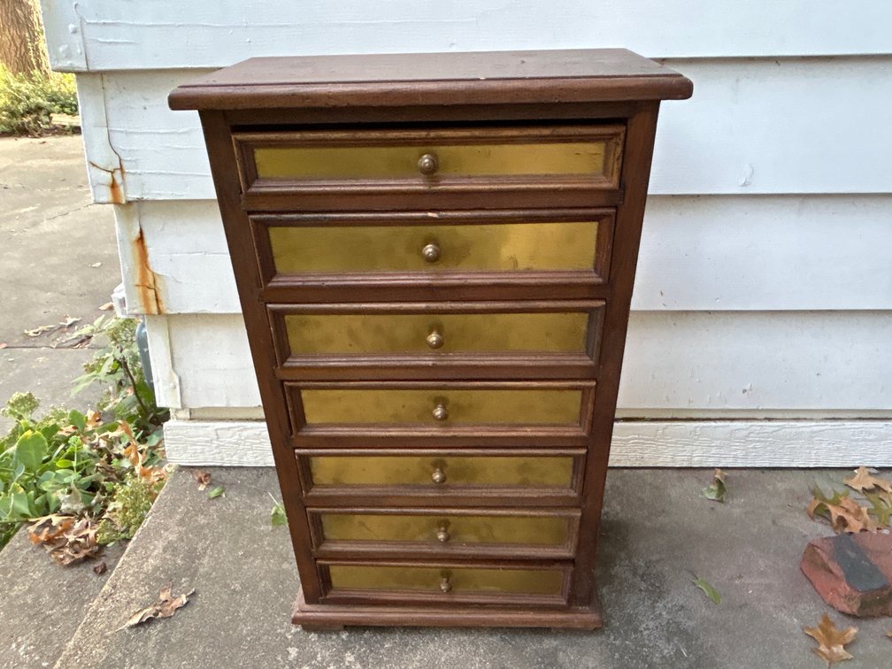 Wooden Seven-Drawer Chest with Brass Drawer Fronts