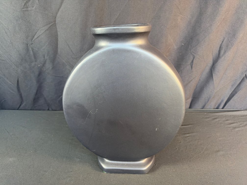 Haeger Floral Matte Black Ceramic Disc Vase