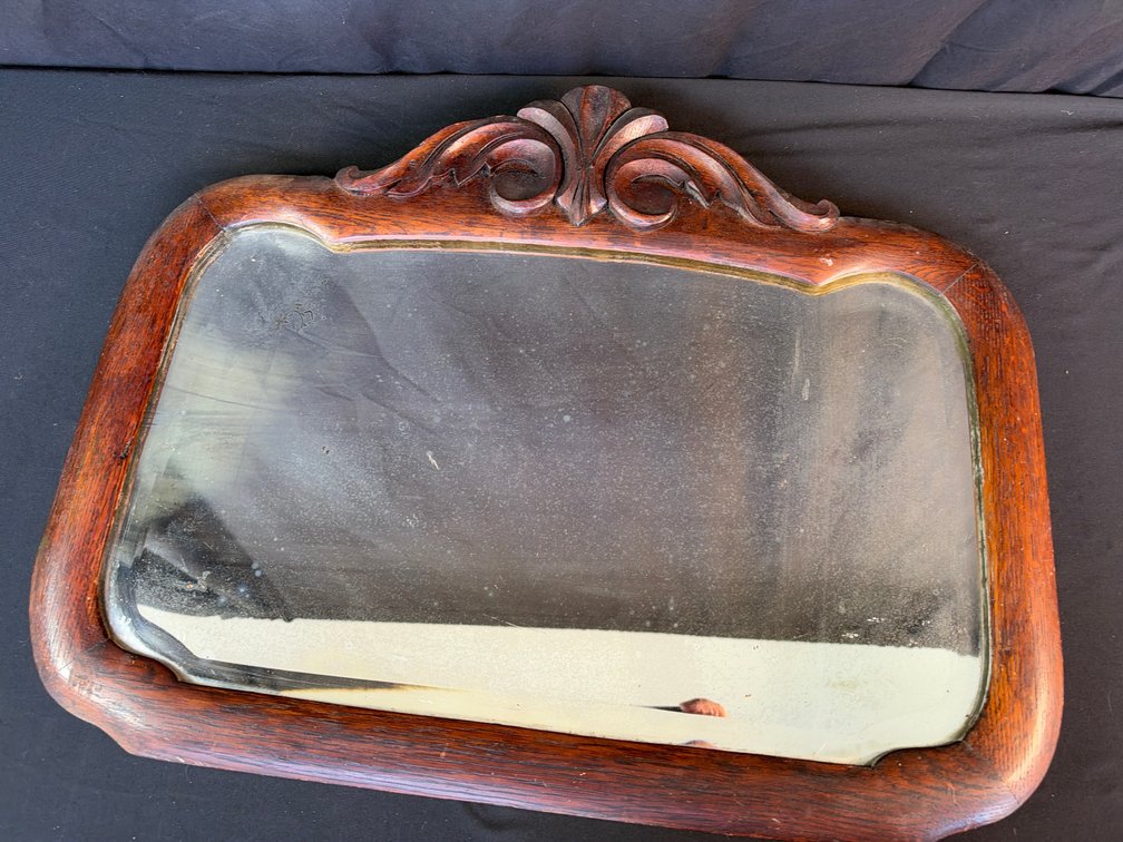 Carved Wood Framed Mirror with Beveled Glass