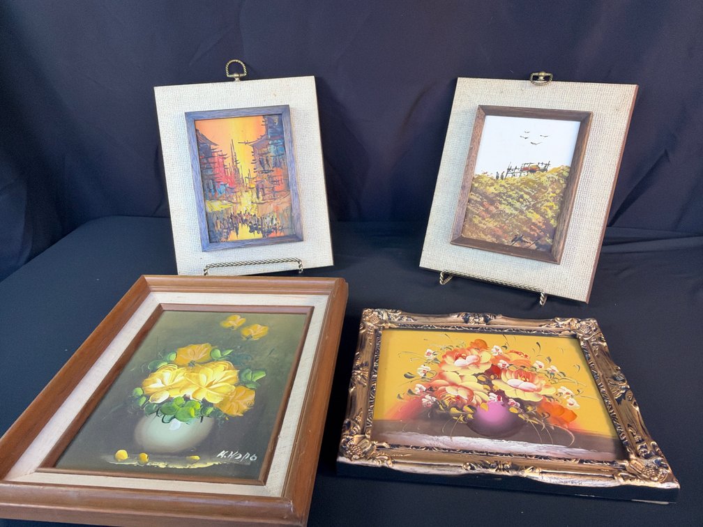Framed Miniature Floral and Landscape Paintings