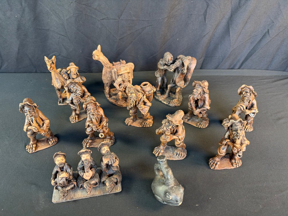 Peruvian Terracotta Folk Art Figurines and Vessel