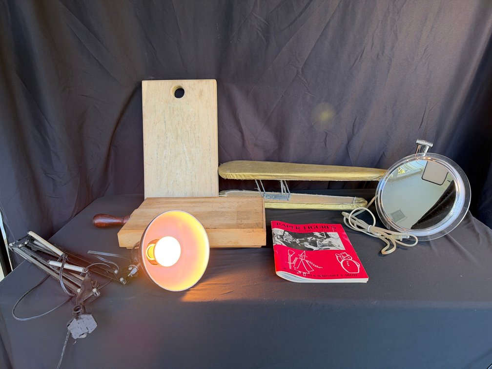 Desk Lamp, Wooden Cutting Boards, Ironing Board, and More