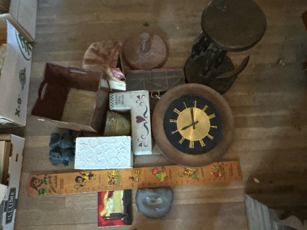 Wooden Wall Clock, Growth Chart, Fur Stole, and Home Accents