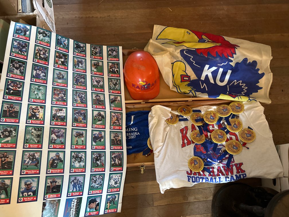 Kansas Jayhawks Memorabilia with 1992 Card Sheet and Hard Hat