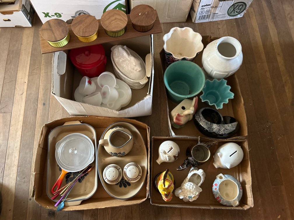 Ceramic Planters, Piggy Banks, and Tableware