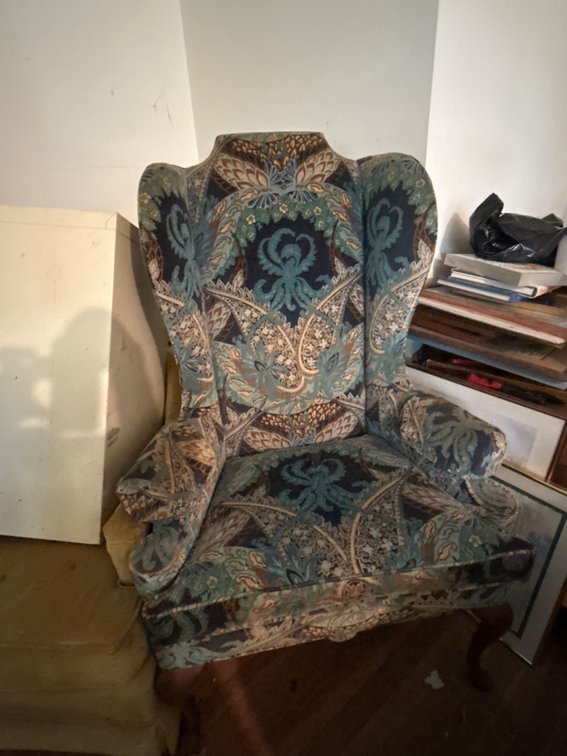 Paisley Upholstered Wingback Armchair with Cabriole Legs