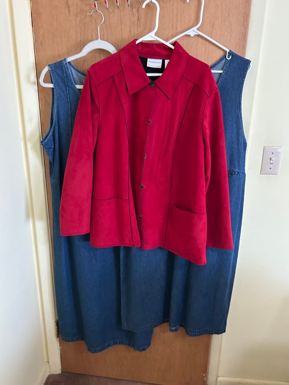 Ladies Denim Jumpers (2) and Red Alfred Dunner Jacket