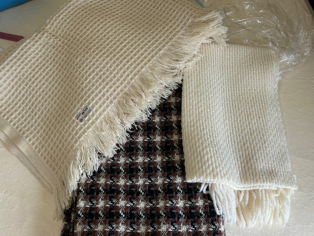 Plaid Multi Color Pendelton Afghan and Off White Afghan
