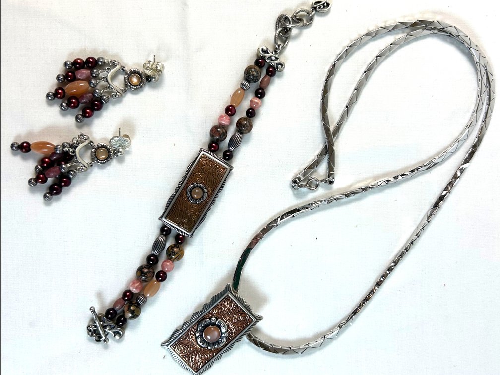 Sterling and Copper Necklace, Bracelet, & Earrings Set