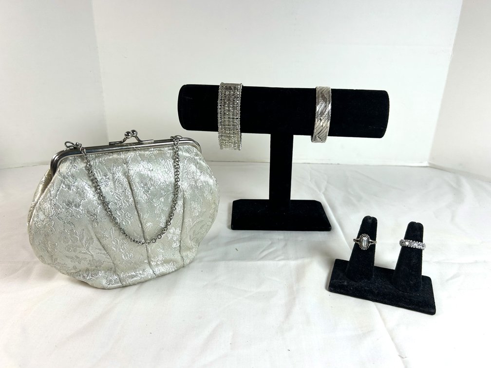 Sterling Jewelry with Vintage Silver Purse